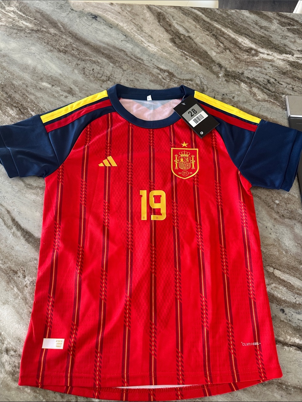 Lamine Yamal Kids Spain Soccer Jersey Red with Navy & Yellow Accents